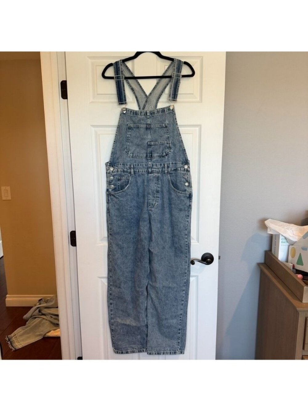 Free People We The Free Ziggy Cotton Blue Denim Overalls Size Medium NWT